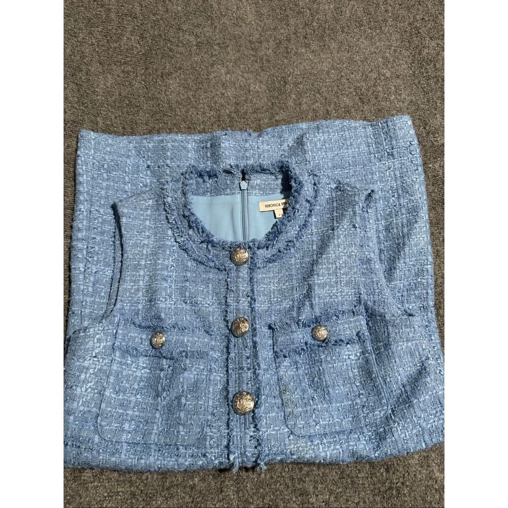 Veranica Beard Laurel Tweed mini shift dress sky blue 2 - Picture 8 of 16